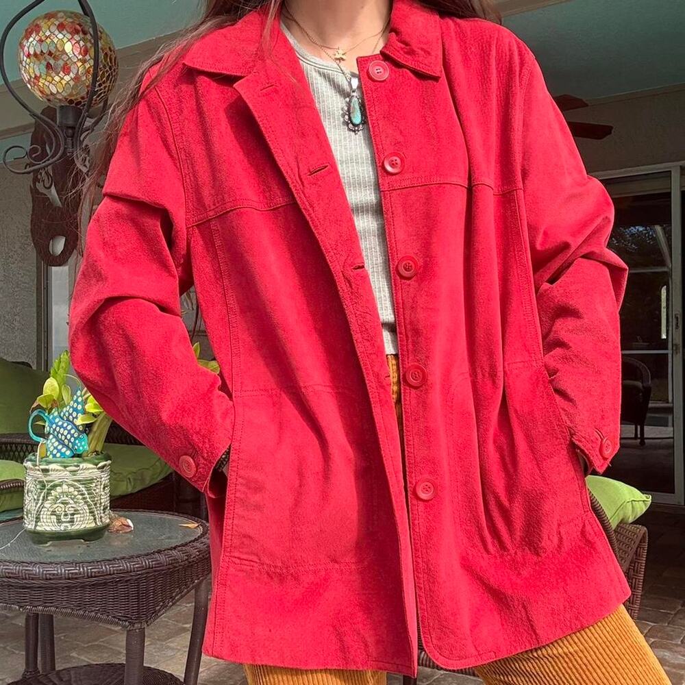 Vintage Red Suede Leather Jacket